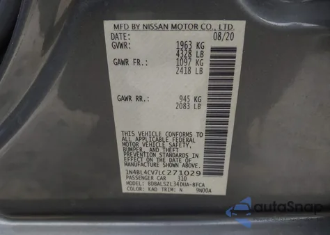 2020 Nissan Altima Sr Fwd z USA, uszkodzony, nr VIN 1N4BL4CV7LC271029